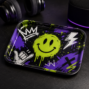 Plateau à rouler en métal étamé avec logo personnalisé, design Street Art, plateau à rouler pour fumeurs avec faible MOQ pour les boutiques de fumeurs - Product Image 1
