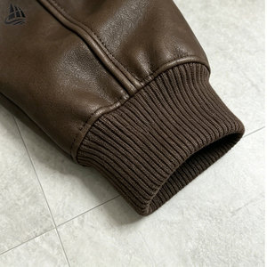 Full Zip up Turn Down Neck Vintage Casual Long Sleeve Oversized Baggy <strong>Brown</strong> <strong>Leather</strong> <strong>Jacket</strong> Boxy Bomber Pu <strong>Leather</strong> <strong>Jacket</strong> - Product Image 5