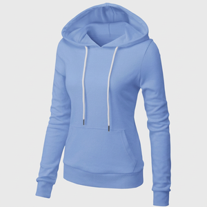 Sudadera con Capucha para Mujer, Color Verde Azulado Sólido, Tejida, Manga Larga, Cierre de Cremallera, Forro Polar Transpirable, Estilo Invernal, 100% Algodón, con Bolsillo, Casual - Product Image 1