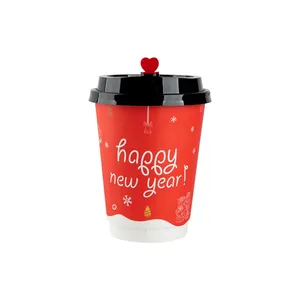 一次圣诞新年庆祝红纸咖啡奶茶杯