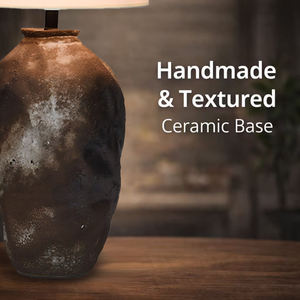 Rustic Ceramic <b>Table</b> Lamp Handmade Textured Base <b>Bedside</b> Lamp E27 Fabric Shade Decorative Desk Lamp for Living Room Bedroom - Product Image 3