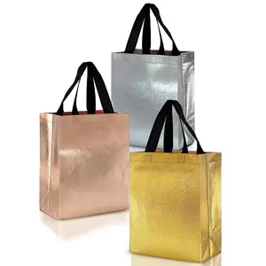 Нетканые сумки для покупок многоразовые золотые подарочные сумки с ручками для дня рождения, рождественской вечеринки, ламинированная сумка