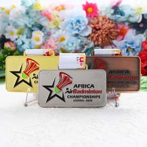 Custom Badminton Medallas Personalizadas <b>Metal</b> Zinc Alloy Enamel Logo Rectangle Gold Silver Bronze Plated Sport Badminton Medals - Product Image 4