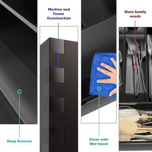 Organisateur de couverts en bambou moderne, finition laquée brillante, durable, 5 compartiments, <span class=keywords><strong>tiroir</strong></span> à couverts, rangement multifonction - Product Image 5