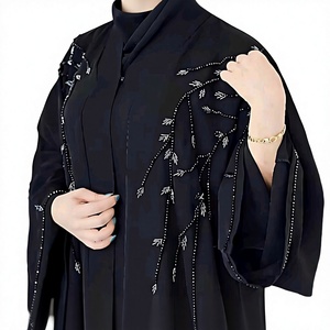 Magnifique Abaya Noire Modeste pour l'Aïd, Broderie Perlée, Longueur Ras du Sol, Manches Longues, Col Montant, Coupe Ample, Idéale pour Soirées et Cérémonies - Product Image 2