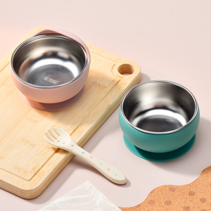 Ensemble de bols pour bébé en acier inoxydable et silicone, sans BPA, avec assiette à ventouse amovible, incassable, vaisselle pour tout-petits et enfants - Product Image 3