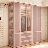 Grande armoire-penderie en bois massif de style français rose avec coiffeuse pour chambre de fille, mobilier de maison