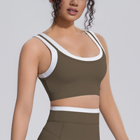 Dames Contrast Dubbellaagse Sportbeha 80 Procent Nylon 20 Procent Spandex U-hals Mouwloos Yoga Workout Fitness Top