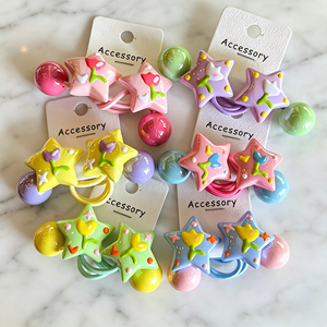 Lot de 2 élastiques à cheveux pour enfants, motifs tulipe et étoile, couleurs pastel, mignons et décontractés, pour filles - Product Image 1
