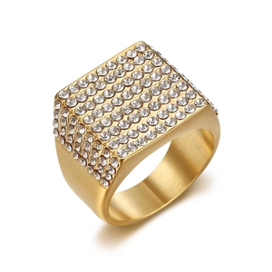 Bague Hip Hop étanche en acier inoxydable plaqué or avec zircone cubique étincelante, bijou de mode pour homme - Product Image 3