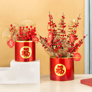 Fleurs artificielles, baies rouges, houx, arrangement du Nouvel An chinois, décoration festive faite à la main pour la maison ou en cadeau - Product Image 3