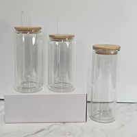 Gobelet en verre transparent à double paroi de 16 oz pour sublimation, avec couvercle en bambou et paille en plastique, stock US
