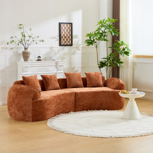 Premium Modern Eco-Friendly Three Seat Modular Chaise <b>Sofa</b> Semicircular Shape Padded Arms Wood <b>Legs</b> Loose Back Vacuum Compressed - Product Image 1