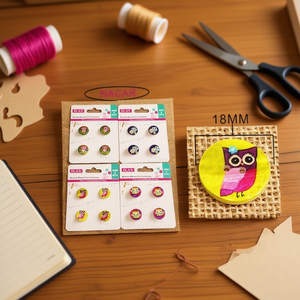 Bottone Decorativo in Legno Ilan 18mm con Design Gufo in Madreperla per Artigianato - Product Image 2