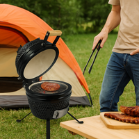 Barbecue à charbon de bois moderne en céramique de qualité supérieure pour pique-nique en jardin, petit baril portable pliable, revêtement en poudre chromé