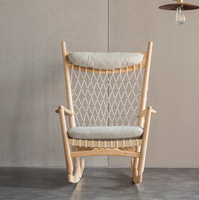 Fauteuil à bascule minimaliste en bois massif, design nordique créatif, dossier en corde tressée diamant, rembourrage en tissu, mobilier de salon