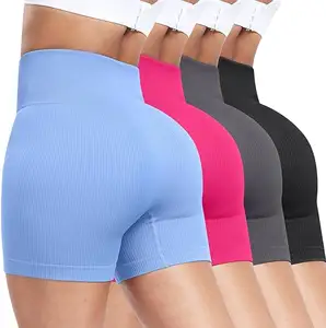Damen gerippte 3"/ 5" hohe taille weiche Biker Elasthan Gym Shorts Damen Volleyball Booty Dance Training Yoga Shorts