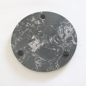 Articles ménagers Planche à découper en <span class=keywords><strong>granit</strong></span> moucheté Assiette de service ronde en marbre naturel <span class=keywords><strong>noir</strong></span> avec laiton - Product Image 4