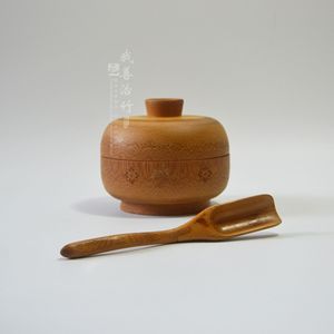 Bamboo Storage Jar With Lid 11-12*10cm Carbonized Coffee Color For Fruit Snack Candy Storage - Product Image 2
