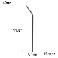 Gobelet personnalisé de 40 oz avec pailles réutilisables en acier inoxydable de 8 mm, pailles métalliques longues de 11,8 pouces, brosses de nettoyage de remplacement, écologiques