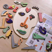 Puzzle Edukasi Kayu DIY Pengenal Fitur Wajah dengan Kotak - Balok Bangunan Bongkar Pasang untuk Usia 2-13 Tahun
