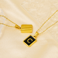 Collar de Moda con Colgante Cuadrado de Letras Iniciales del Alfabeto, Concha Rosa, Chapado en Oro de 18K, Acero Inoxidable, Joyería para Mujer