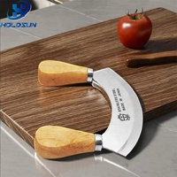 Couteau de cuisine multifonctionnel à lame tranchante en acier inoxydable, coupe-légumes Mezzaluna, hachoir à herbes avec manche en bois