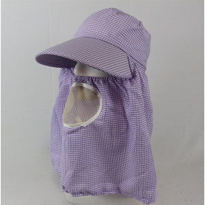 Sombrero unisex de algodón con ala ancha y cubierta facial, protección solar a cuadros rosa para trabajo al aire libre, primavera y otoño - Product Image 3