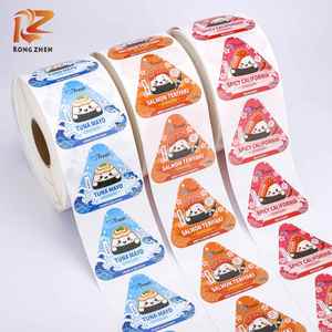 Custom Waterproof Food Grade <b>Freezer</b> Adhesive Roll Triangle Onigiri Labels Logo Stickers for Sushi Takeaway Packaging Box <b>Bag</b> - Product Image 5