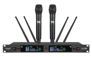 Sistema de <span class=keywords><strong>Karaoke</strong></span> de Doble Canal de Alto Rendimiento, Micrófono Dinámico de Solapa, Micrófono Inalámbrico UHF de Mano - Product Image 2