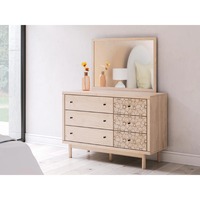 Commode à 6 tiroirs en bois naturel moderne avec miroir et pieds en bois pour chambre à coucher et projets hôteliers – Service OEM