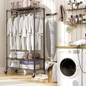 Porte-vêtements moderne ouvert en acier au carbone, anti-poussière, sur pied, pour chambre à coucher, avec étagères de rangement pour pantalons et cravates - Product Image 2