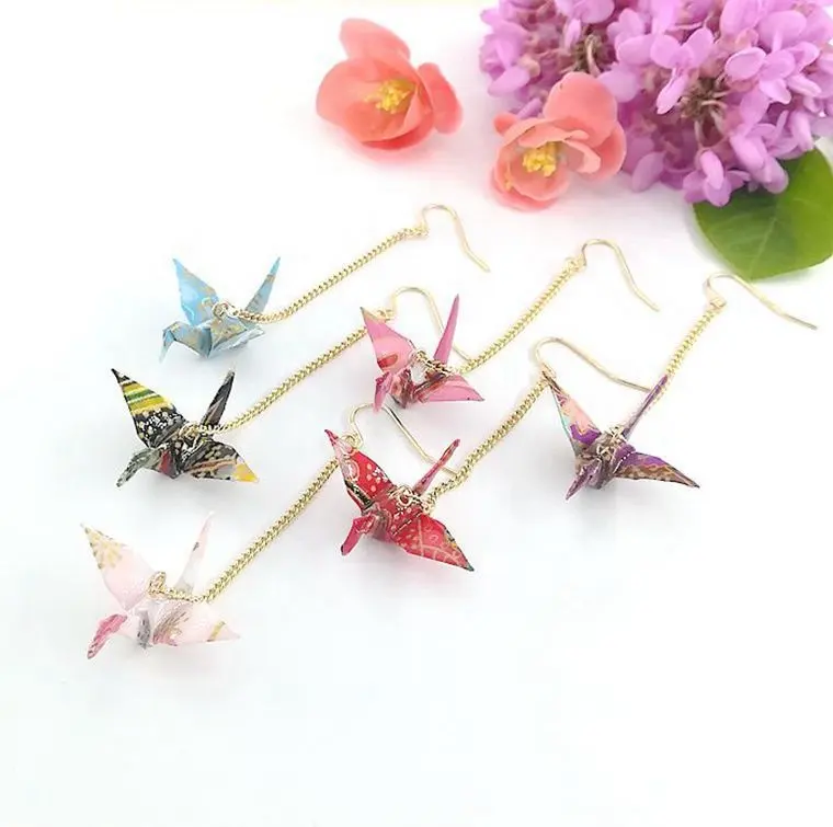 Origami Wanita Drop Earrings Etnik Washi Jepang Kertas Derek Liontin Romantis Pesta Aksesoris Pesona Hadiah