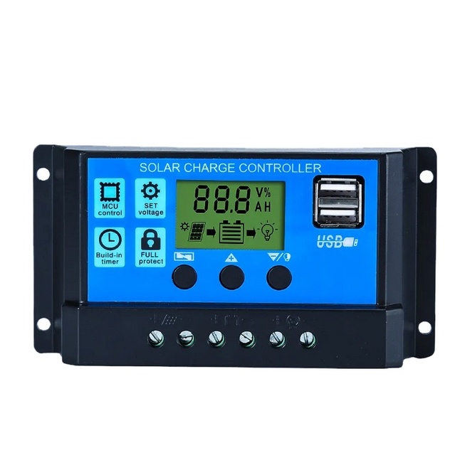 PWM Solar Charge Controller 12V/24V Rated Voltage 10A 20A 30A 40A 50A 60A LCD Display Solar Panel Controller Solar Regulator