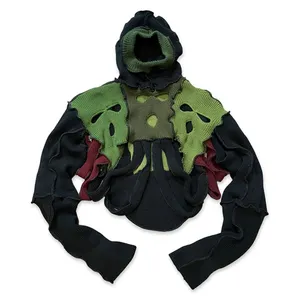 DIZNEU Pullover und Hoodies Großhandel Herren Baumwolle handgefertigt Häkeln Persönlichkeit Patchwork-Sweater mit Kapuze individuelles Logo
