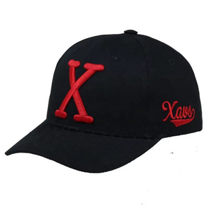 Berretto da Baseball personalizzato in cotone nero a 6 pannelli all'ingrosso con motivo a lettera ricamato 3D in tessuto comune - Product Image 1