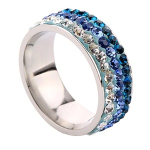 <b>Crystal</b> <b>Ring</b> 8MM Three Row Gradient Blue Stainless Steel Women's Everyday Wear Jewelry Channel Setting - Product Image 5