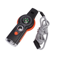 Sifflet de survie multifonctionnel pour l'exploration en plein air, sifflet avec boussole, lampe torche, thermomètre pour la randonnée ou le camping