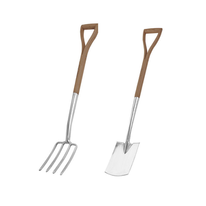 Outil de bêchage de jardin extérieur avec manche en bois, fourche agricole en acier métallique - Product Image 1
