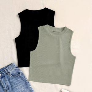 2026Wholesale Women <b>Crop</b> <b>Top</b> Teenager Wear Summer Styling Slim Fit Body Hugging Perfect For Casual Basic But High Quality - Product Image 1