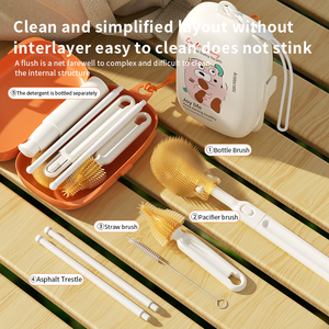 Ensemble de brosses de paille pour biberon multifonctionnel portable Matériau en silicone durable et facile à nettoyer, y compris l'acier inoxydable et le nylon PP - Product Image 3