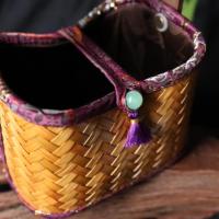 Wancai Guofeng Bamboo Basket-Petit fourre-tout tissé à la main pour pique-nique, épicerie de marché et décor de style fermier
