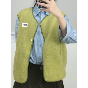 <span class=keywords><strong>Gilet</strong></span> en laine sans manches pour <span class=keywords><strong>femme</strong></span> avec logo personnalisé, <span class=keywords><strong>veste</strong></span> sans manches ample à simple boutonnage, mode printemps-automne - Product Image 3