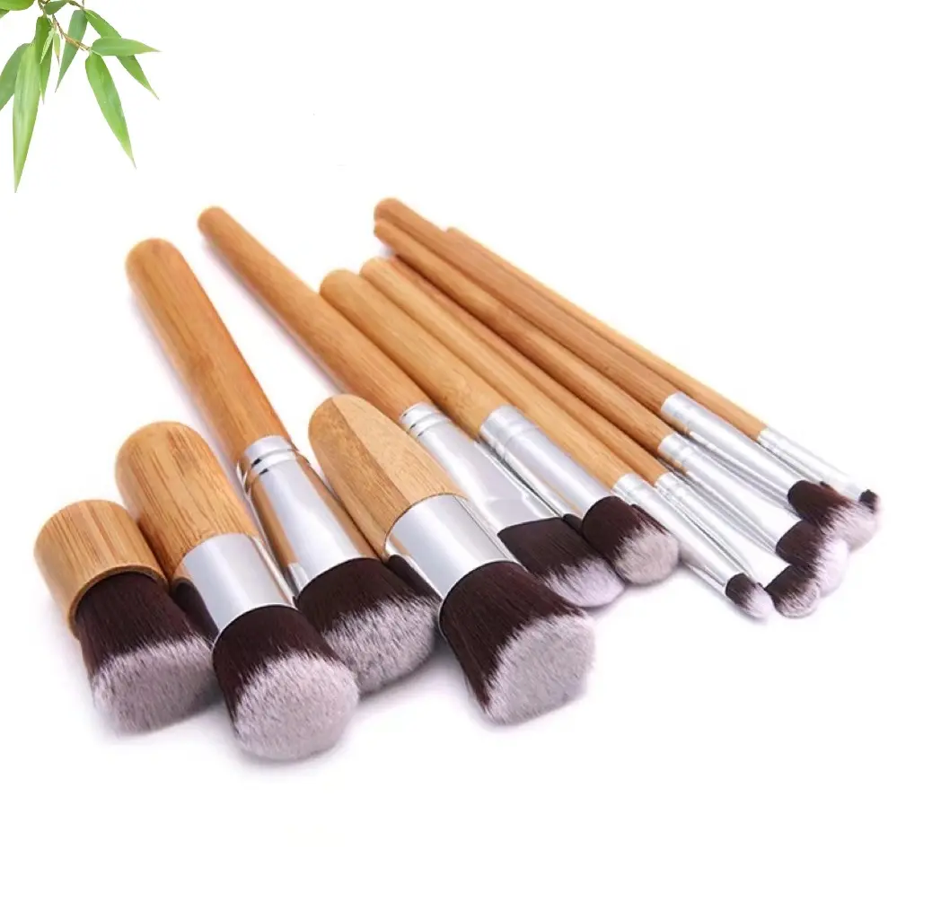 Makeup Brush Private Label 10pcs Face/eye Soft Dense Synthetic Hair Bamboo Handle Makeup Brushes Set with box