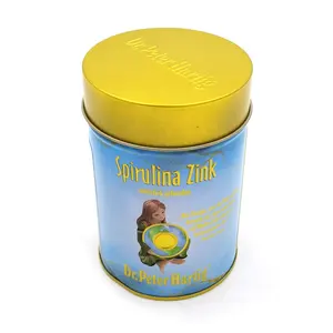 Hot selling food safety grade round sealed tin can Spirulina Zinc Health Supplements round metal packaging tin can