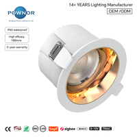 Plafonnier LED encastré IP65 pour zones humides de salle de bain, 100lm/W, 10W-25W, CRI>90, 5CCT, Triac, 0-10V, DALI, CE, RoHS, EMC, LVD, SAA, 14 ans d'expérience en usine