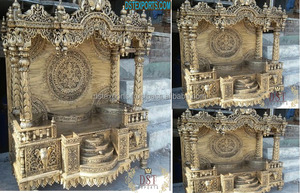 Templo Casero Artesanal Estilo Mayur, Madera de Teca Marrón, Estilo Pavo Real, Pooja Ghar, Templo Indio/Mandir de Madera de Teca para el Hogar, EE. UU. - Product Image 3