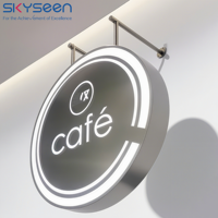 SKYSEEN Enseigne lumineuse LED ronde suspendue personnalisée pour café, signalétique d'entreprise, affichage de marque pour boutique de café