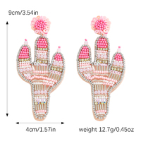 Anting wanita payet bermanik Bohemian tanaman tropis musim panas anting wanita berlian imitasi manik-manik beras merah muda elegan Anting kaktus bunga