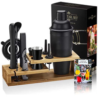 Ensemble de shakers à cocktails LATROU personnalisé en gros, 12 pièces, 750 ml, acier inoxydable 304 de qualité alimentaire, design classique durable, support en bambou